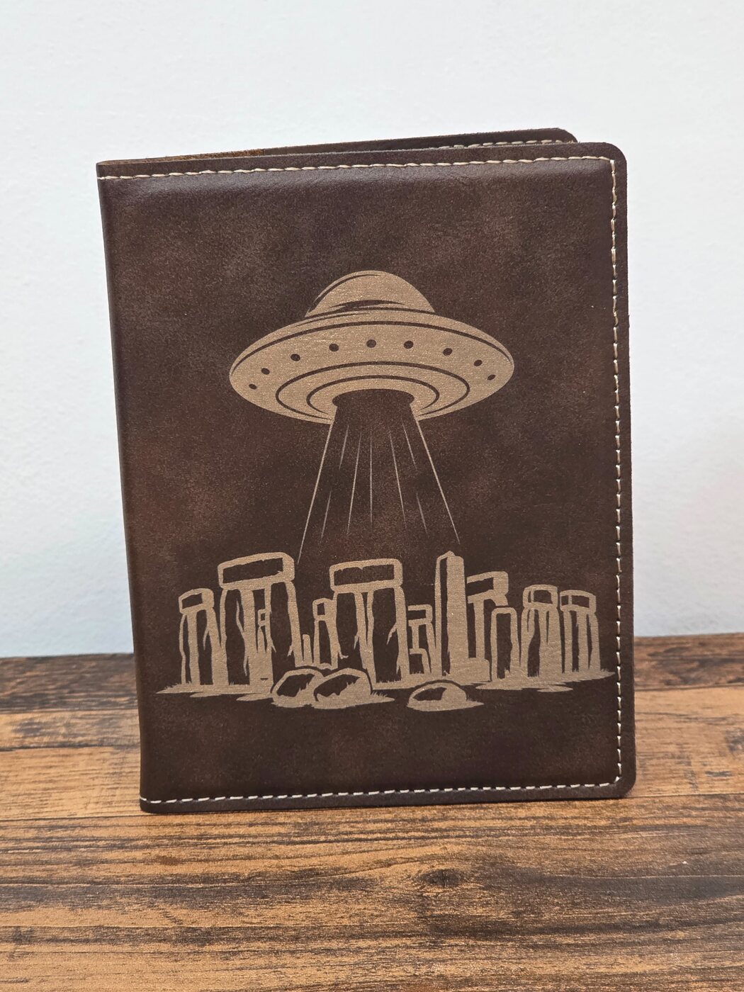 UFO and Stonehenge engraved passport cover