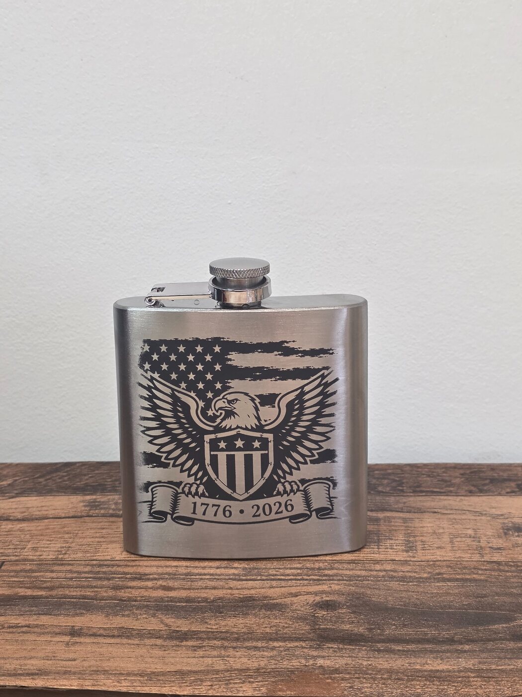 Patriotic eagle engraved stainless flask