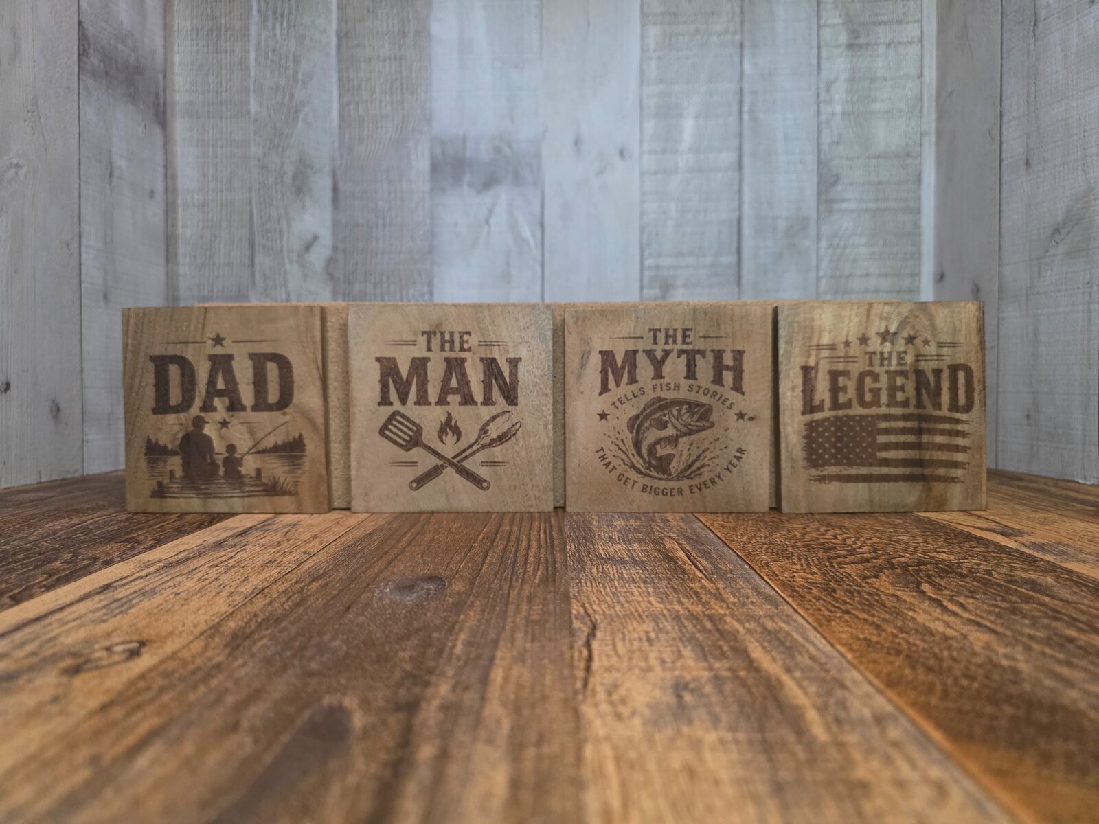 Set of engraved wood coasters for Dad